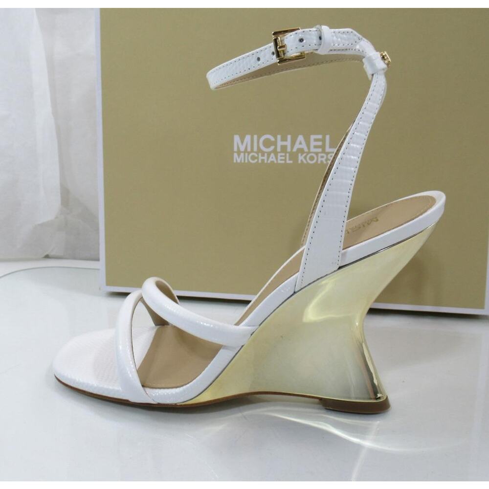 Michael Kors Size 7 Nadina Ankle Strap Wedge Sandals Heels Optic White - Picture 2 of 7